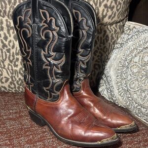 Laredo Black and Brown Cowboy Boots two tone silver accent mens 11.5 EE western